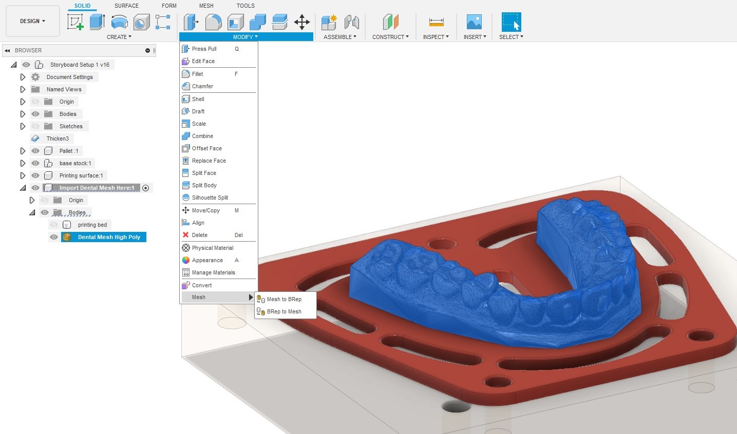 fusion 360 mesh to brep